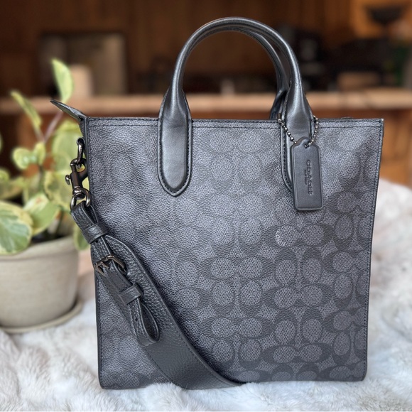 COACH #CC096 Gotham Tall Tote Bag 24 In Signature Canvas with Gunmetal Accents